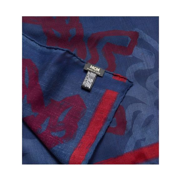 MCM Women's Deep Blue Allover Logo Print Wool Large Scarf Shawl - Picture 2 of 2